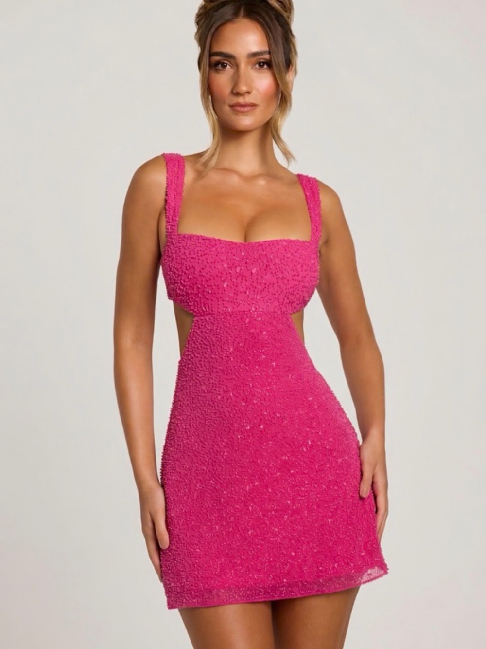 Oh Polly Beaded Pink Mini Dress with Sweetheart Neckline